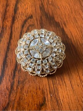 Vintage Rhinestone Goldtone Round Pillow Brooch